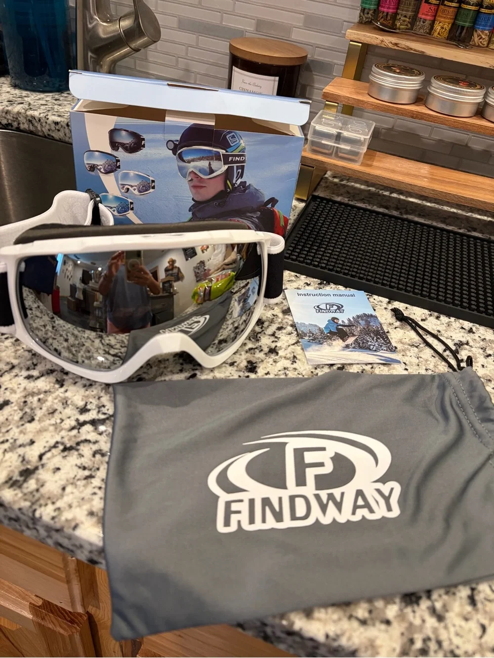 White Ski Goggles with Mirrored Lens and Full UV Protection